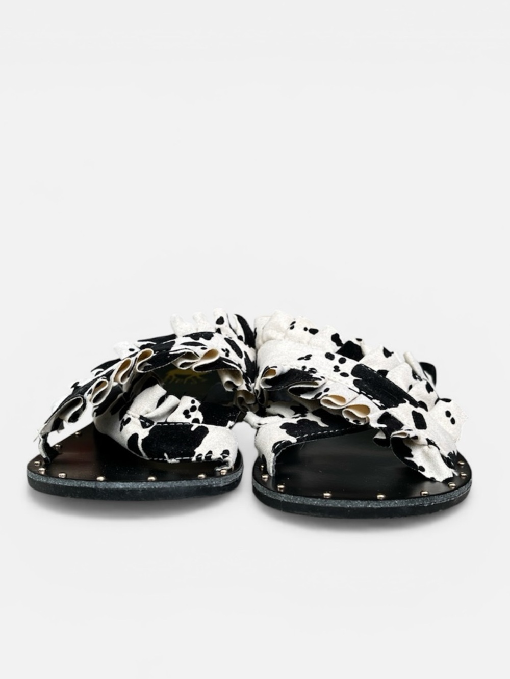 Camel Threads Ruffled Cow Print Slide Sandal Size 7 - Picture 4 of 8